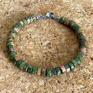 Unakite Tyre Bead Bangle bracelet fits 6.5-7.5” wrist